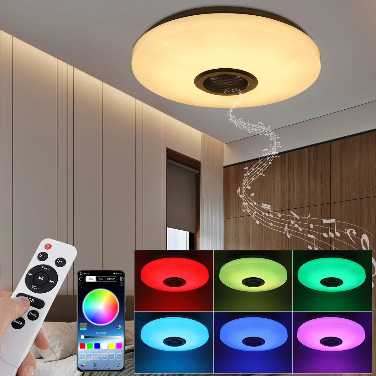 (image for) RGBW LED Ceiling Light Music Speaker Lamp Bluetooth APP + Remote Control Bedroom Smart Ceiling Lamp